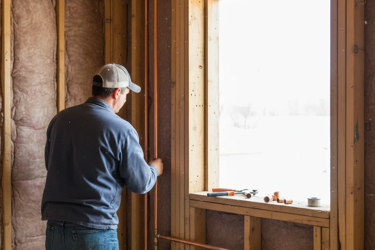 Licensed plumber running new copper supply lines in a Monroeville home